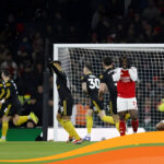 Selebrasi pemain MU usai gol kemenangan dalam laga Manchester United vs Arsenal